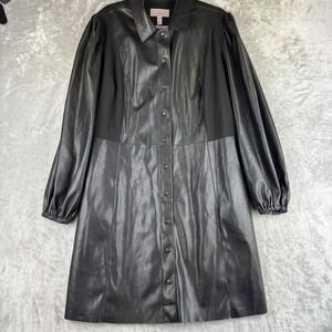 Laurie Felt Black Faux Leather Shirt Dress‎ Womens XL Button Up Shirt (1378)